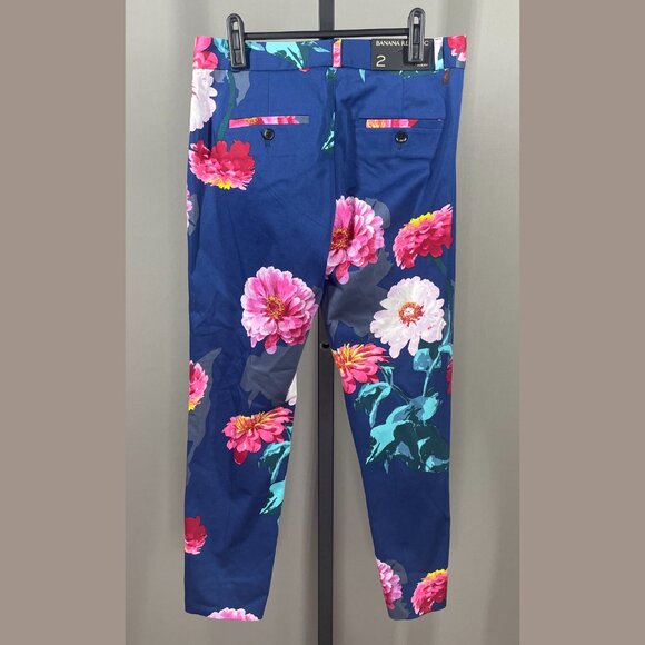 NEW Banana Republic Pants Womens 2 blue pink floral avery straight leg preppy - Picture 9 of 11